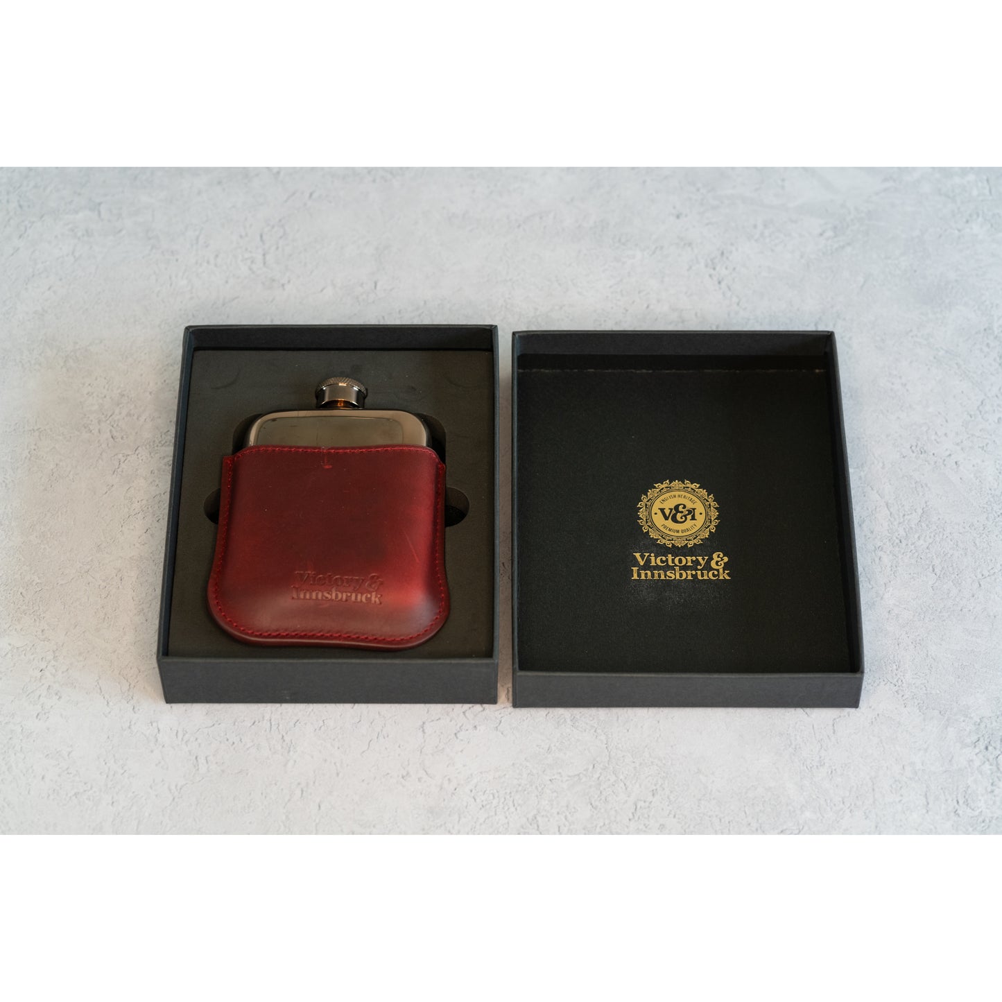 Full Grain Leather Cased Hip Flask | 3/4 Burgundy Leather | Copper Flask