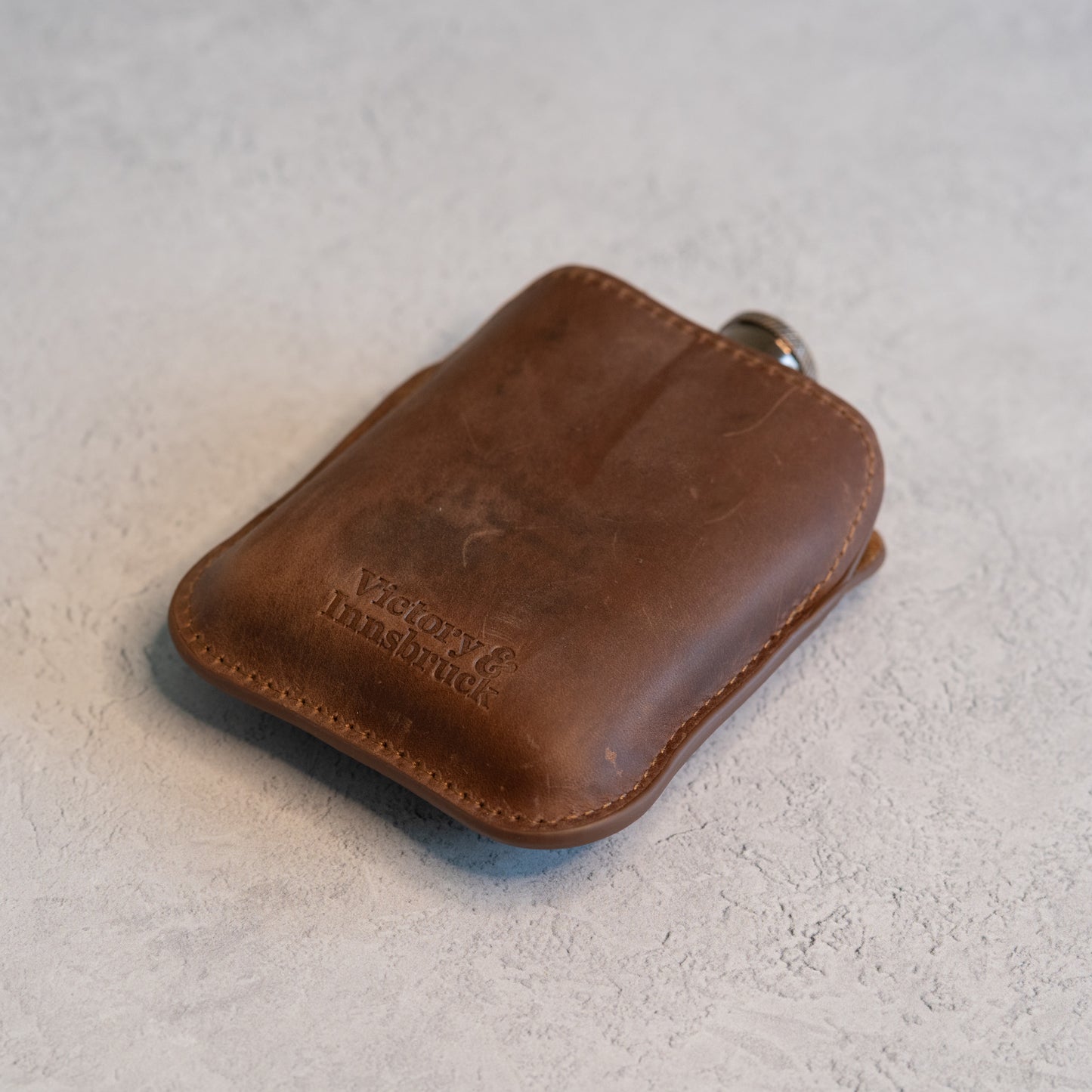 Full Grain Leather Cased Hip Flask | Full Brown Leather | Copper Flask