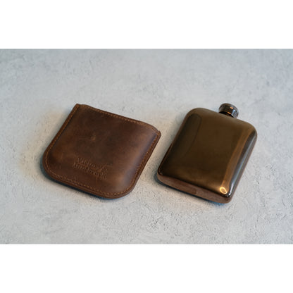 Full Grain Leather Cased Hip Flask | 3/4 Brown Leather | Copper Flask