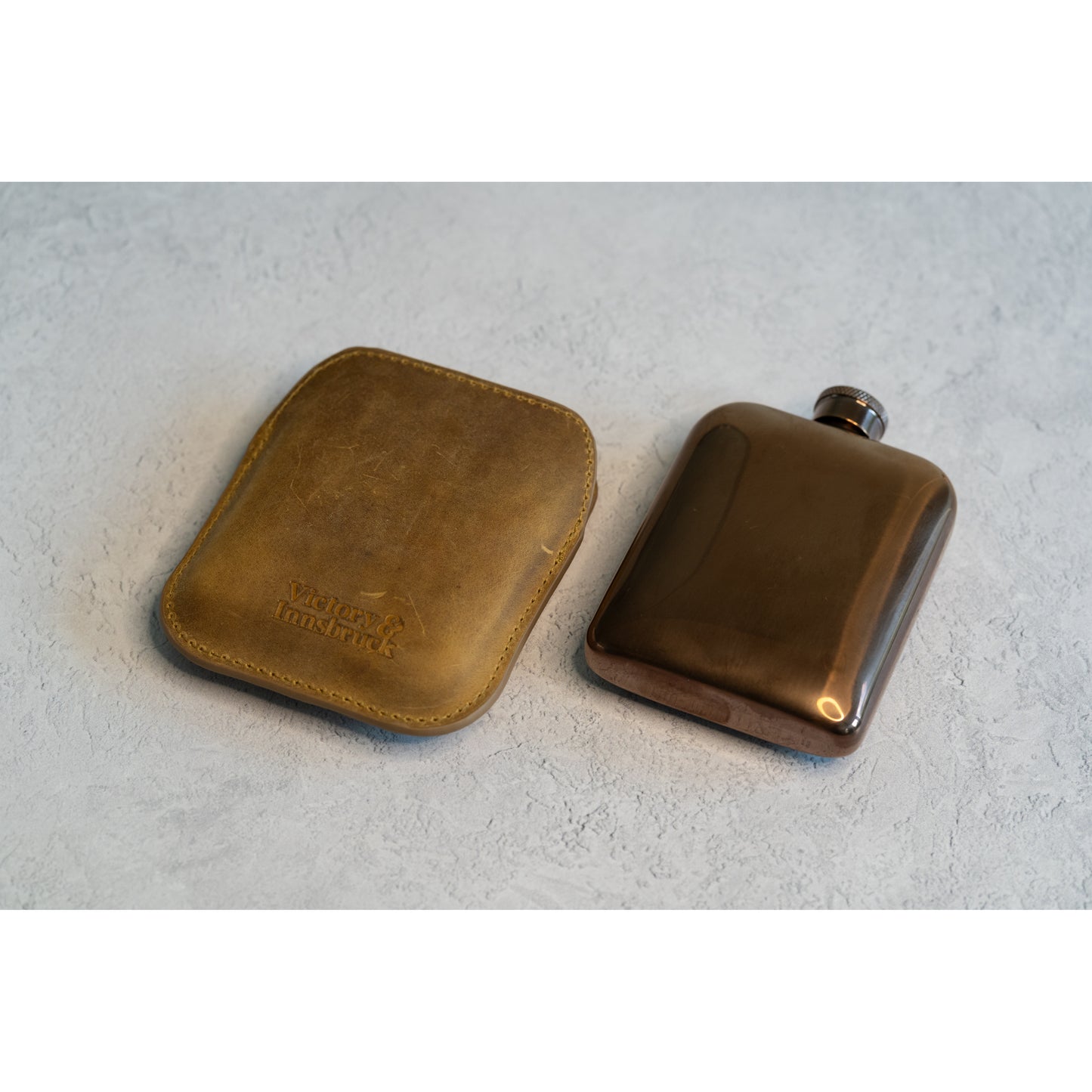 Full Grain Leather Cased Hip Flask | Full Tan Brown Leather | Copper Flask