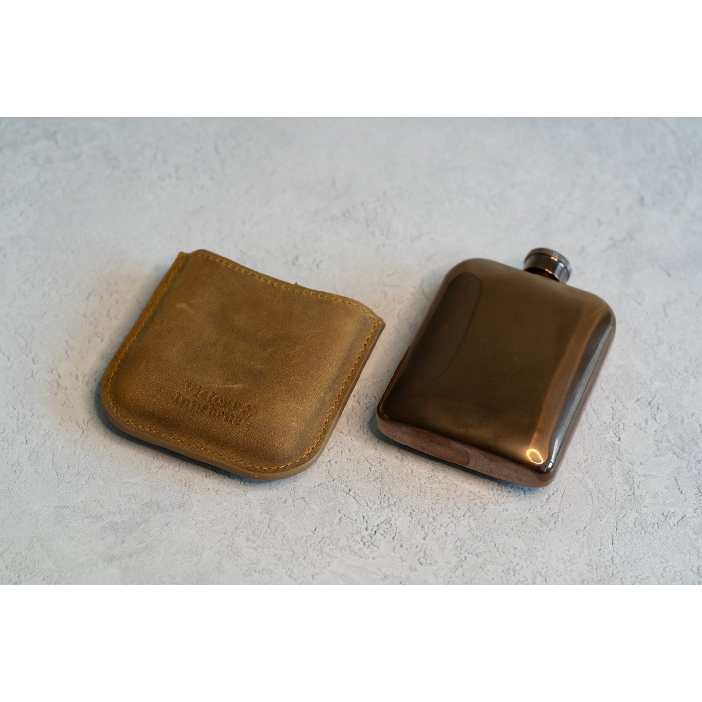 Full Grain Leather Cased Hip Flask | 3/4 Tan Brown Leather | Copper Flask