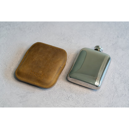 Full Grain Leather Cased Hip Flask | Full Tan Brown Leather | Silver Flask