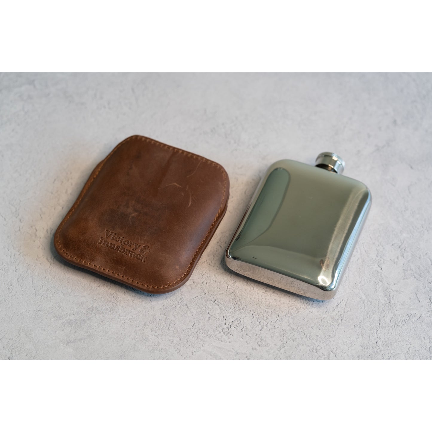 Full Grain Leather Cased Hip Flask | Full Brown Leather | Silver Flask