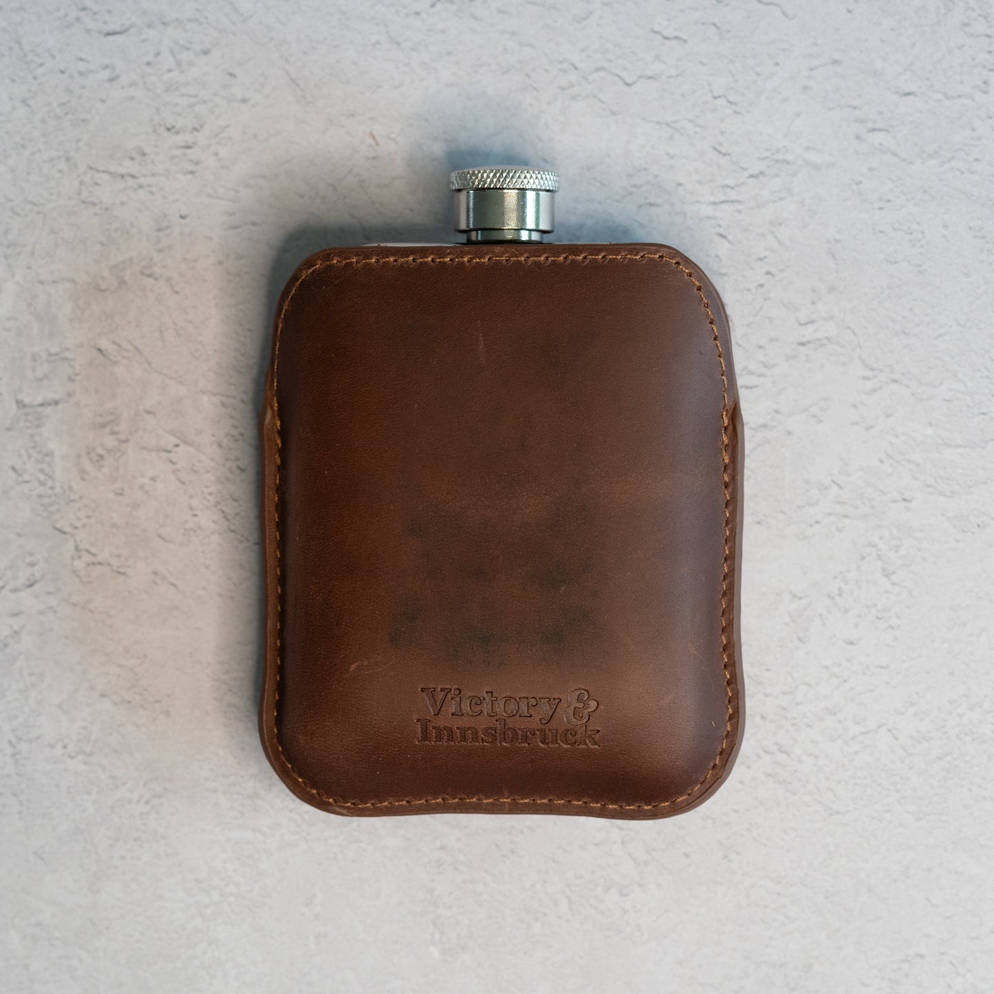 Full Grain Leather Cased Hip Flask | Full Brown Leather | Silver Flask