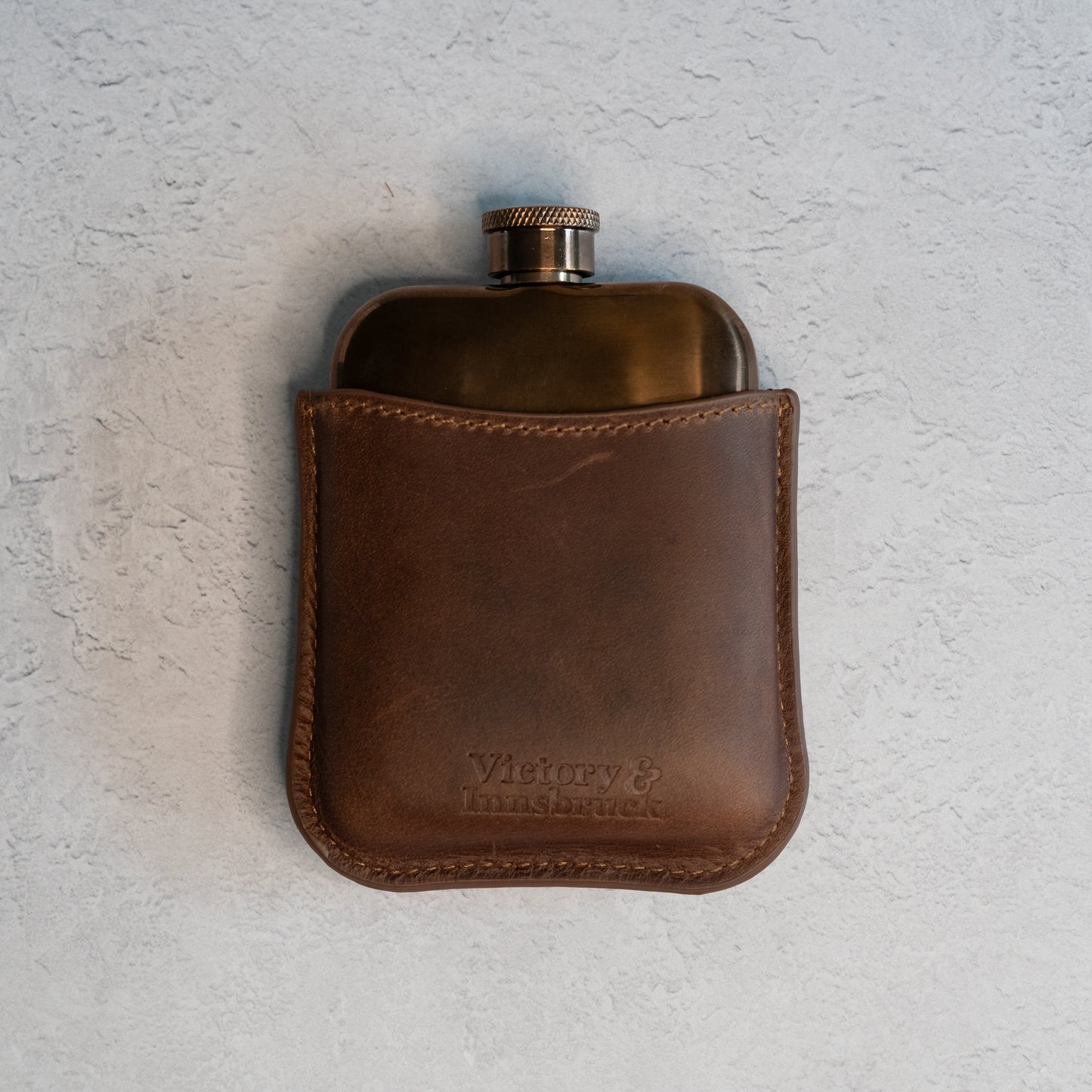 Full Grain Leather Cased Hip Flask | 3/4 Brown Leather | Copper Flask