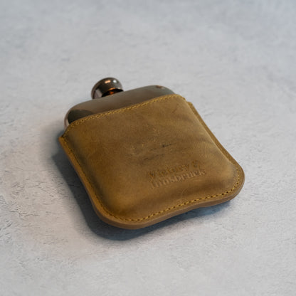 Full Grain Leather Cased Hip Flask | 3/4 Tan Brown Leather | Copper Flask