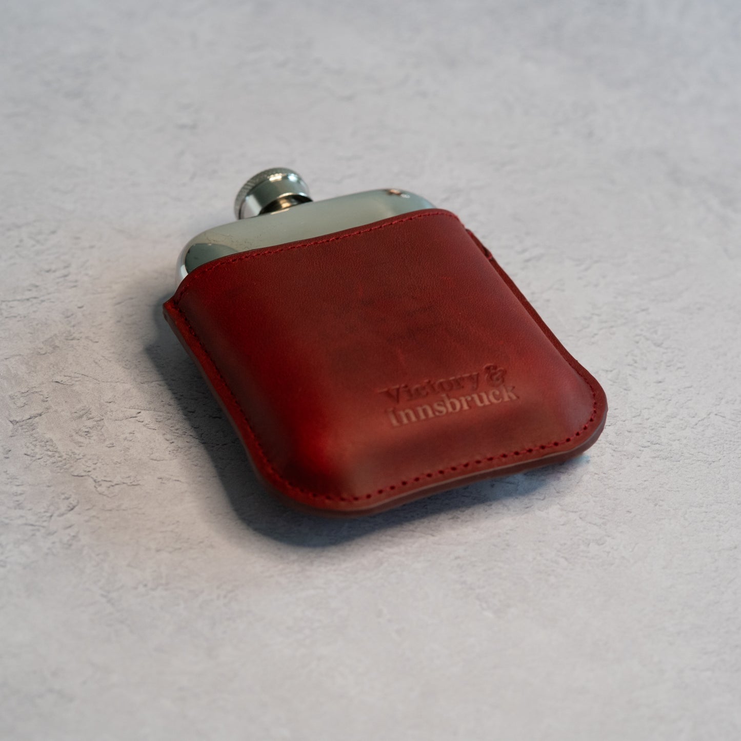 Full Grain Leather Cased Hip Flask | 3/4 Burgundy Leather | Silver Flask
