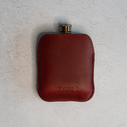 Full Grain Leather Cased Hip Flask | Full Burgundy Leather | Copper Flask