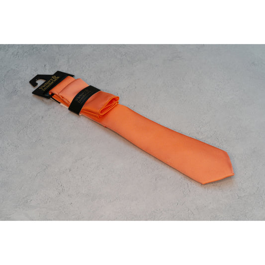 Boy's Coral Orange Textured Tie & Pocket Square