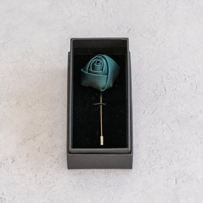 Peacock Green Textured Floral Lapel Pin