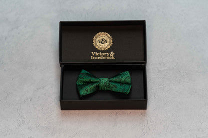 BOY'S FOREST GREEN PAISLEY BOW TIE