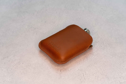 Full Grain Leather Cased Hip Flask | Full Cognac Leather | Silver Flask
