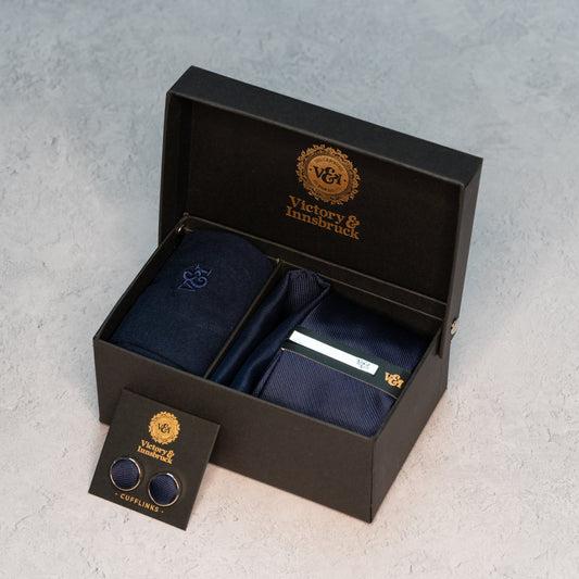 NAVY BLUE TEXTURED TIE SET