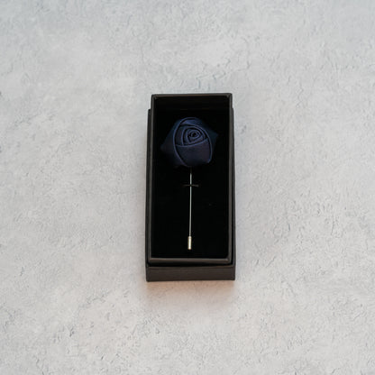 Navy Blue Textured Floral Lapel Pin