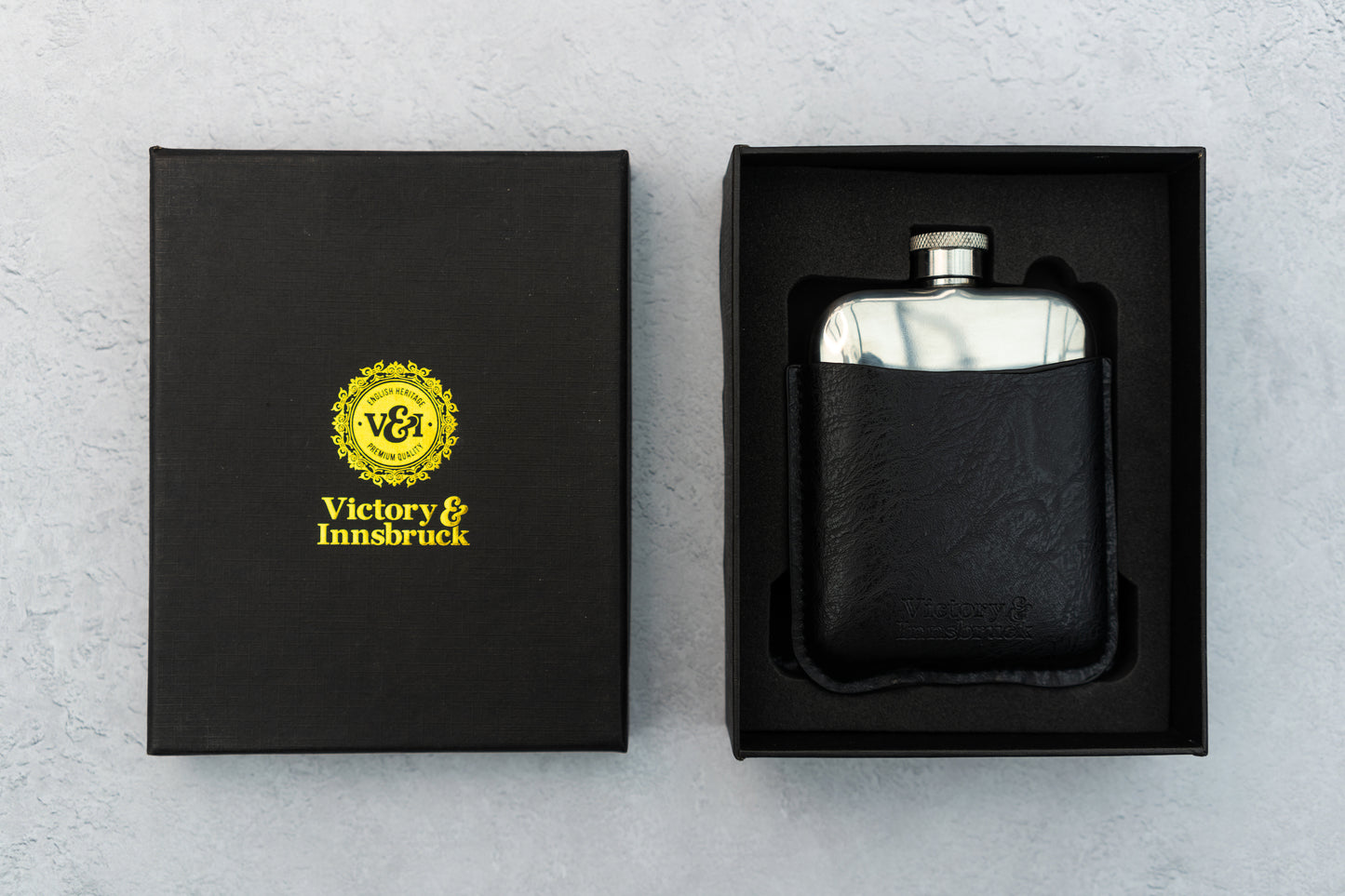Leather Cased Hip Flask | Black Leather | 6oz Stainless Steel