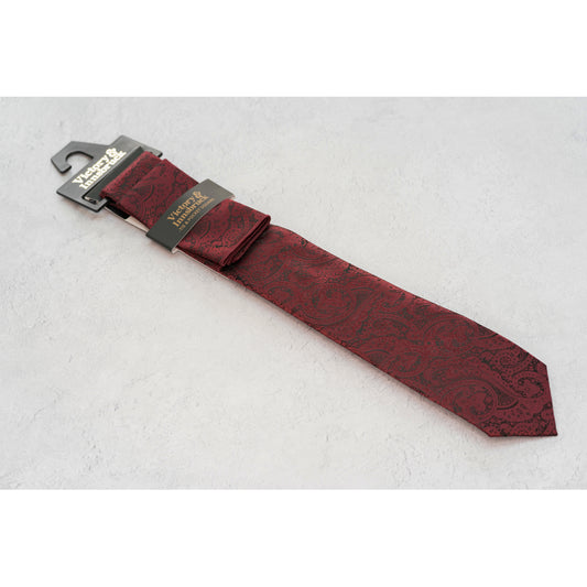 Boy's Burgundy Red Paisley Tie & Pocket Square