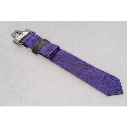 Boy's Cadbury Purple Paisley Tie & Pocket Square