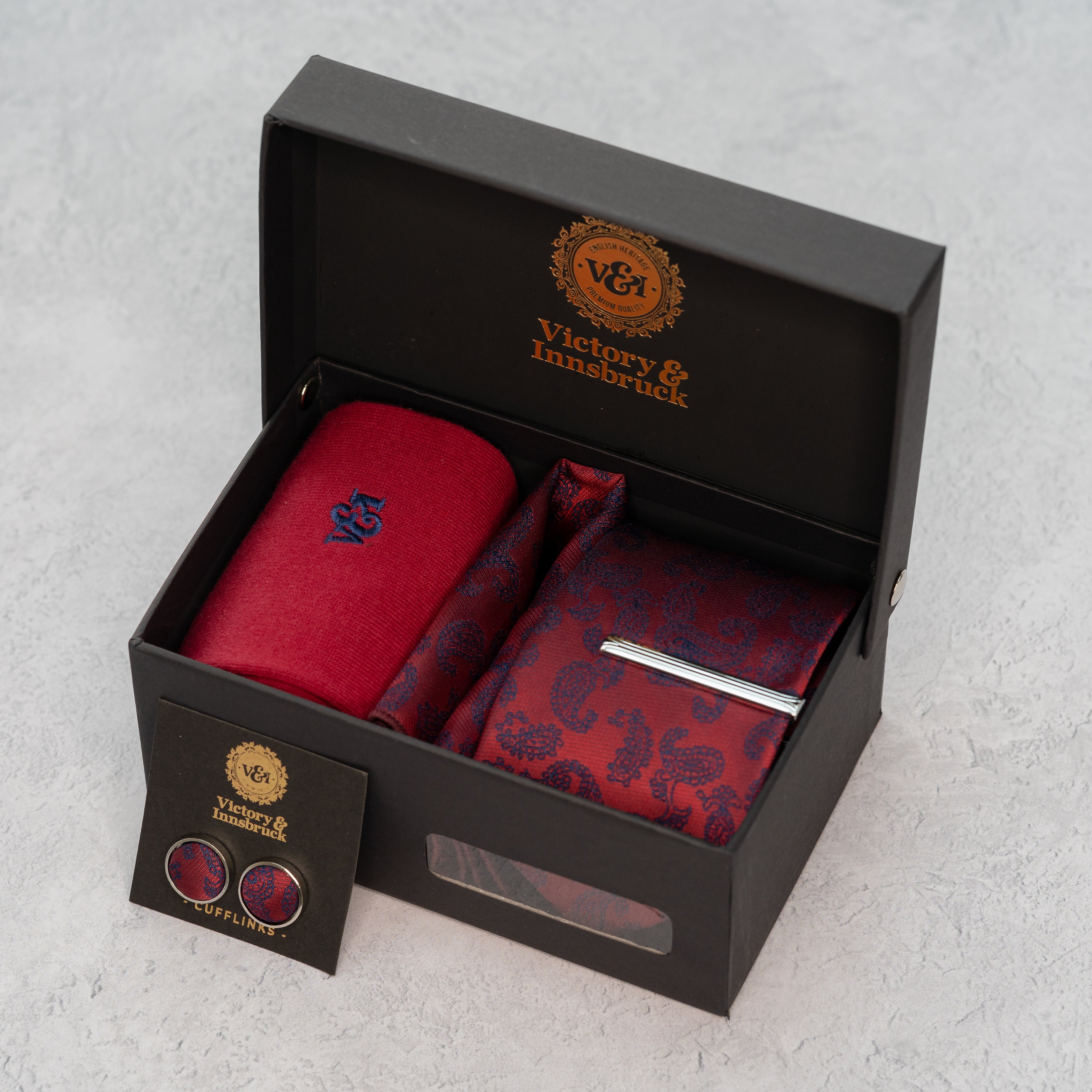 Wedding Tie Sets - Signature Red Paisley Tie Box Set - Groomsman Tie ...