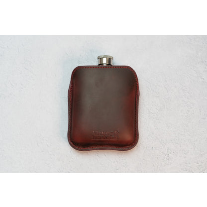 Full Grain Leather Cased Hip Flask | Full Burgundy Sleeve | Silver Flask