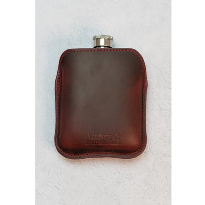 Full Grain Leather Cased Hip Flask | Full Burgundy Sleeve | Silver Flask
