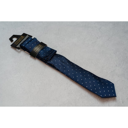 Navy Blue Polka Dot Textured Tie Set