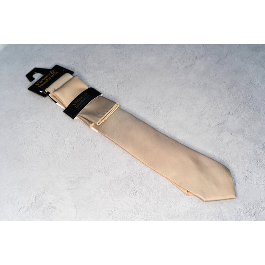 Boy's Champagne Beige Textured Tie & Pocket Square