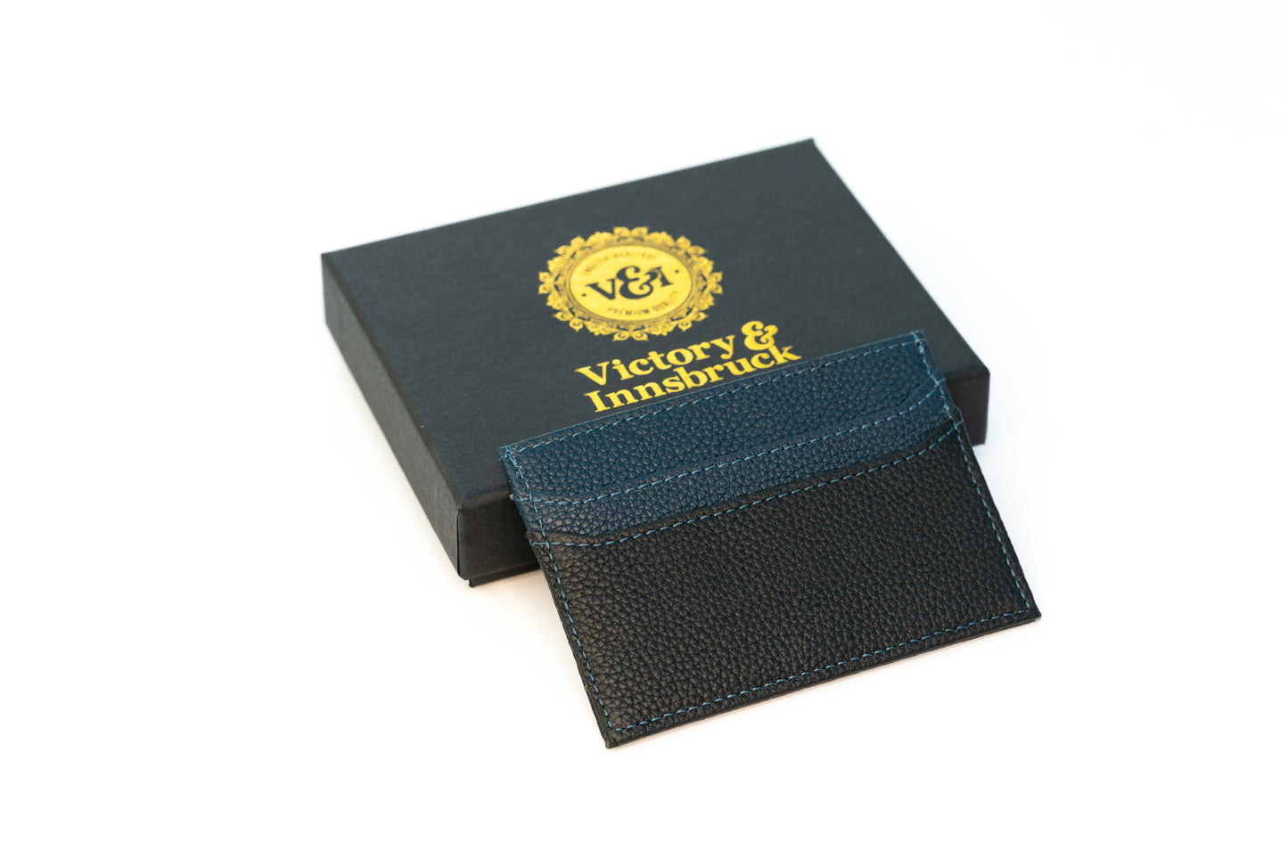 Slim Leather Card Holder Wallet | Black / Navy Blue
